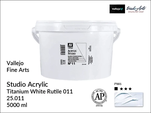 Acrylic Studio Vallejo farba akrylowa Titanium White Rutile 011  5000 ml, farby akrylowe Vallejo Acrylic Studio, farby akrylowe Vallejo Acrylic Studio 5000 ml, farba akrylowa Titanium White Rutile 011  5000 ml, farby Vallejo, Acrylicos Vallejo,