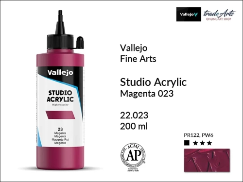 Acrylic Studio Vallejo farba akrylowa Magenta 023, farby akrylowe Vallejo Acrylic Studio, farby akrylowe Vallejo Acrylic Studio 200 ml, farba akrylowa Magenta 023 200 ml, farby Vallejo, Acrylicos Vallejo,