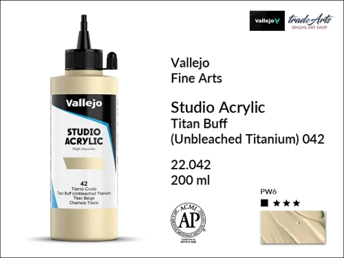 Acrylic Studio Vallejo farba akrylowa Titan Buff 042, farby akrylowe Vallejo Acrylic Studio, farby akrylowe Vallejo Acrylic Studio 200 ml, farba akrylowa Titan Buff 042 200 ml, farby Vallejo, Acrylicos Vallejo,