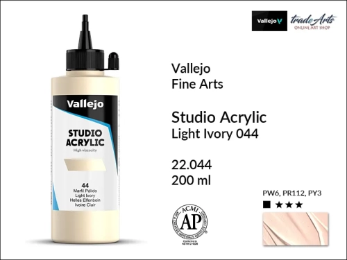 Acrylic Studio Vallejo farba akrylowa Light Ivory 044, farby akrylowe Vallejo Acrylic Studio, farby akrylowe Vallejo Acrylic Studio 200 ml, farba akrylowa Light Ivory 044  200 ml, farby Vallejo, Acrylicos Vallejo,