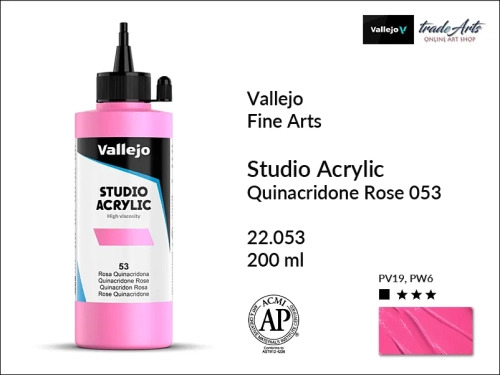 Acrylic Studio Vallejo farba akrylowa Quinacridone Rose 053, farby akrylowe Vallejo Acrylic Studio, farby akrylowe Vallejo Acrylic Studio 200 ml, farba akrylowa Quinacridone Rose 053  200 ml, farby Vallejo, Acrylicos Vallejo,