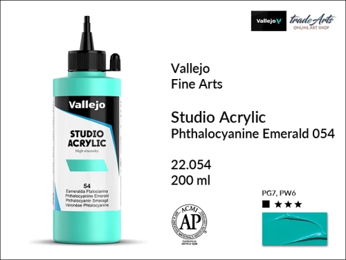 Acrylic Studio Vallejo farba akrylowa Phthalo Emerald 054, farby akrylowe Vallejo Acrylic Studio, farby akrylowe Vallejo Acrylic Studio 200 ml, farba akrylowa Phthalo Emerald 054  200 ml, farby Vallejo, Acrylicos Vallejo,