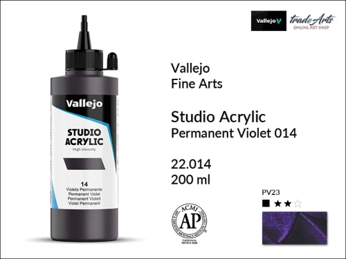 Acrylic Studio Vallejo farba akrylowa Permanent Violet 014, farby akrylowe Vallejo Acrylic Studio, farby akrylowe Vallejo Acrylic Studio 200 ml, farba akrylowa Permanent Violet 014  200 ml, farby Vallejo, Acrylicos Vallejo,