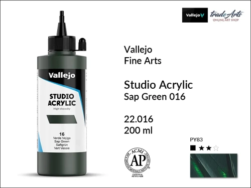 Acrylic Studio Vallejo farba akrylowa Sap Green 016, farby akrylowe Vallejo Acrylic Studio, farby akrylowe Vallejo Acrylic Studio 200 ml, farba akrylowa Sap Green 016  200 ml, farby Vallejo, Acrylicos Vallejo,