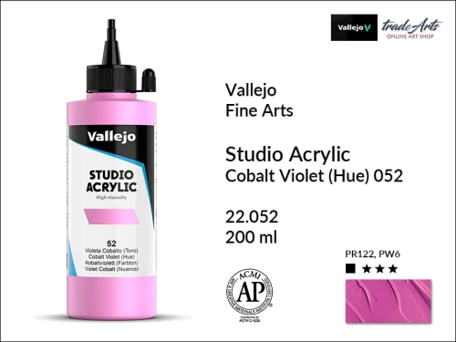 Acrylic Studio Vallejo farba akrylowa Cobalt Violet 052, farby akrylowe Vallejo Acrylic Studio, farby akrylowe Vallejo Acrylic Studio 200 ml, farba akrylowa Cobalt Violet 052  200 ml, farby Vallejo, Acrylicos Vallejo,