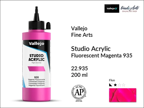 Acrylic Studio Vallejo farba akrylowa Magenta Fluorescent 935, farby akrylowe Vallejo Acrylic Studio, farby akrylowe Vallejo Acrylic Studio 200 ml, farba akrylowa Magenta Fluorescent 935  200 ml, farby Vallejo, Acrylicos Vallejo,