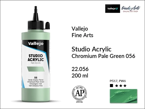Acrylic Studio Vallejo farba akrylowa Chromium Green Pale 056, farby akrylowe Vallejo Acrylic Studio, farby akrylowe Vallejo Acrylic Studio 200 ml, farba akrylowa Chromium Green Pale 056  200 ml, farby Vallejo, Acrylicos Vallejo,
