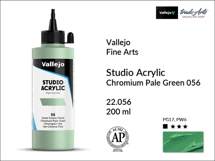 Acrylic Studio Vallejo farba akrylowa Chromium Green Pale 056, farby akrylowe Vallejo Acrylic Studio, farby akrylowe Vallejo Acrylic Studio 200 ml, farba akrylowa Chromium Green Pale 056  200 ml, farby Vallejo, Acrylicos Vallejo,