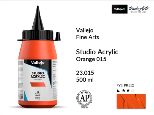 Acrylic Studio Vallejo farba akrylowa Orange 015  500 ml, farby akrylowe Vallejo Acrylic Studio, farby akrylowe Vallejo Acrylic Studio 500 ml, farba akrylowa Orange 015  500 ml, farby Vallejo, Acrylicos Vallejo,