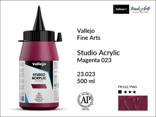 Acrylic Studio Vallejo farba akrylowa Magenta 023  500 ml, farby akrylowe Vallejo Acrylic Studio, farby akrylowe Vallejo Acrylic Studio 500 ml, farba akrylowa Magenta 023  500 ml, farby Vallejo, Acrylicos Vallejo,