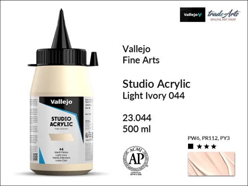 Acrylic Studio Vallejo farba akrylowa Light Ivory 044  500 ml, farby akrylowe Vallejo Acrylic Studio, farby akrylowe Vallejo Acrylic Studio 500 ml, farba akrylowa Light Ivory 044  500 ml, farby Vallejo, Acrylicos Vallejo,