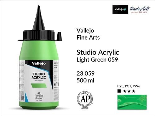 Acrylic Studio Vallejo farba akrylowa Light Green 059  500 ml, farby akrylowe Vallejo Acrylic Studio, farby akrylowe Vallejo Acrylic Studio 500 ml, farba akrylowa Light Green 059  500 ml, farby Vallejo, Acrylicos Vallejo,