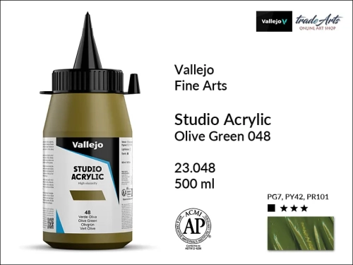 Acrylic Studio Vallejo farba akrylowa Olive Green 048  500 ml, farby akrylowe Vallejo Acrylic Studio, farby akrylowe Vallejo Acrylic Studio 500 ml, farba akrylowa Olive Green 048  500 ml, farby Vallejo, Acrylicos Vallejo,