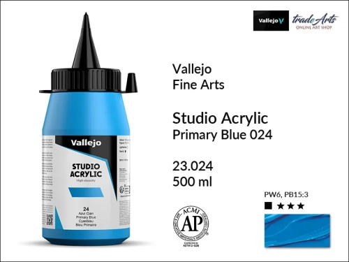 Acrylic Studio Vallejo farba akrylowa Primary Blue 024  500 ml, farby akrylowe Vallejo Acrylic Studio, farby akrylowe Vallejo Acrylic Studio 500 ml, farba akrylowa Primary Blue 024  500 ml, farby Vallejo, Acrylicos Vallejo,