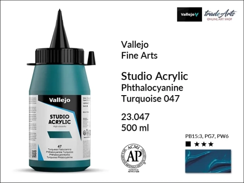 Acrylic Studio Vallejo farba akrylowa Phthalo Turquoise 047  500 ml, farby akrylowe Vallejo Acrylic Studio, farby akrylowe Vallejo Acrylic Studio 500 ml, farba akrylowa Phthalo Turquoise 047  500 ml, farby Vallejo, Acrylicos Vallejo,