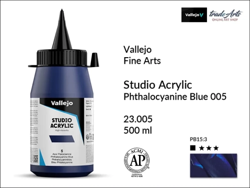 Acrylic Studio Vallejo farba akrylowa Phthalo Blue 005  500 ml, farby akrylowe Vallejo Acrylic Studio, farby akrylowe Vallejo Acrylic Studio 500 ml, farba akrylowa Phthalo Blue 005  500 ml, farby Vallejo, Acrylicos Vallejo,