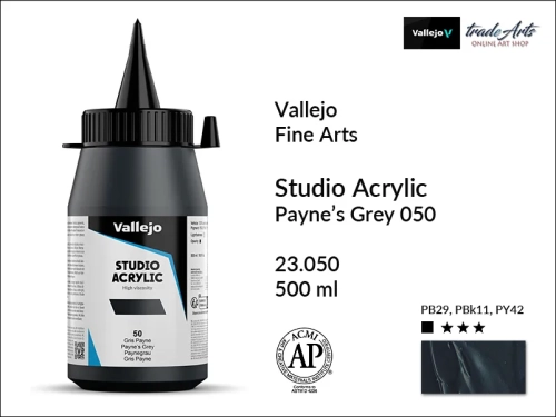 Acrylic Studio Vallejo farba akrylowa Payne's Grey 050  500 ml, farby akrylowe Vallejo Acrylic Studio, farby akrylowe Vallejo Acrylic Studio 500 ml, farba akrylowa Payne's Grey 050  500 ml, farby Vallejo, Acrylicos Vallejo,