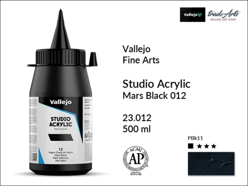 Acrylic Studio Vallejo farba akrylowa Mars Black 012  500 ml, farby akrylowe Vallejo Acrylic Studio, farby akrylowe Vallejo Acrylic Studio 500 ml, farba akrylowa Mars Black 012  500 ml, farby Vallejo, Acrylicos Vallejo,