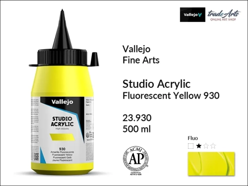 Acrylic Studio Vallejo farba akrylowa Yellow Fluorescent 930  500 ml, farby akrylowe Vallejo Acrylic Studio, farby akrylowe Vallejo Acrylic Studio 500 ml, farba akrylowa Yellow Fluorescent 930  500 ml, farby Vallejo, Acrylicos Vallejo,