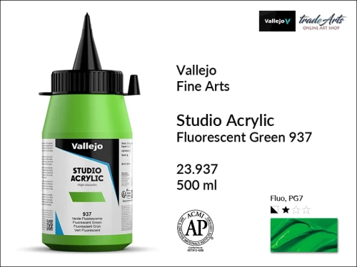 Acrylic Studio Vallejo farba akrylowa Green Fluorescent 937  500 ml, farby akrylowe Vallejo Acrylic Studio, farby akrylowe Vallejo Acrylic Studio 500 ml, farba akrylowa Green Fluorescent 937  500 ml, farby Vallejo, Acrylicos Vallejo,