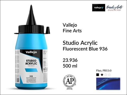 Acrylic Studio Vallejo farba akrylowa Blue Fluorescent 936  500 ml, farby akrylowe Vallejo Acrylic Studio, farby akrylowe Vallejo Acrylic Studio 500 ml, farba akrylowa Blue Fluorescent 936  500 ml, farby Vallejo, Acrylicos Vallejo,