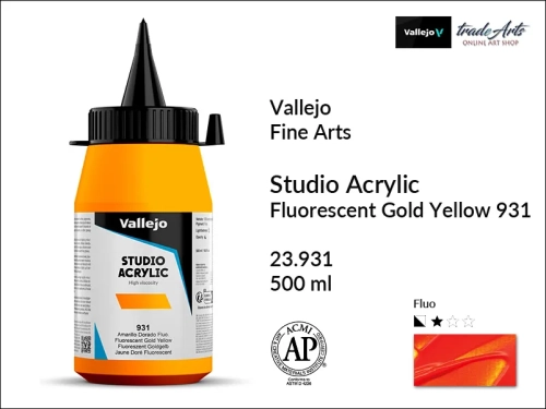 Acrylic Studio Vallejo farba akrylowa Gold Yellow Fluorescent 931 500 ml, farby akrylowe Vallejo Acrylic Studio, farby akrylowe Vallejo Acrylic Studio 500 ml, farba akrylowa Gold Yellow Fluorescent 931 500 ml, farby Vallejo, Acrylicos Vallejo,