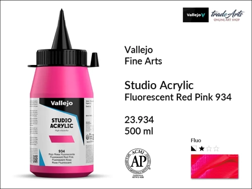 Acrylic Studio Vallejo farba akrylowa Red Pink Fluorescent 934 500 ml, farby akrylowe Vallejo Acrylic Studio, farby akrylowe Vallejo Acrylic Studio 500 ml, farba akrylowa Red Pink Fluorescent 934 500 ml, farby Vallejo, Acrylicos Vallejo,
