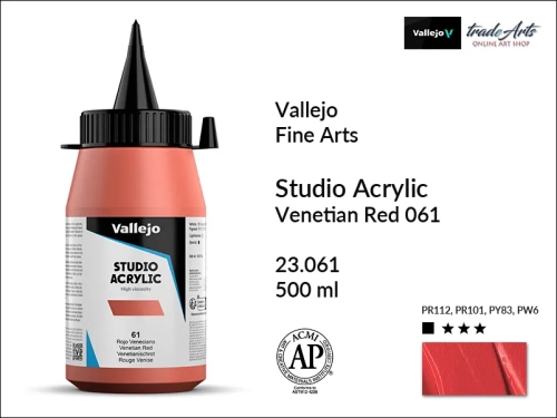 Acrylic Studio Vallejo farba akrylowa Venetian Red 061  500 ml, farby akrylowe Vallejo Acrylic Studio, farby akrylowe Vallejo Acrylic Studio 500 ml, farba akrylowa Venetian Red 061  500 ml, farby Vallejo, Acrylicos Vallejo,