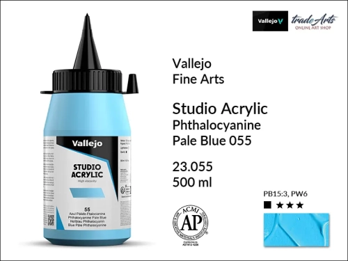 Acrylic Studio Vallejo farba akrylowa Phthalo Blue Pale 055  500 ml, farby akrylowe Vallejo Acrylic Studio, farby akrylowe Vallejo Acrylic Studio 500 ml, farba akrylowa Phthalo Blue Pale 055  500 ml, farby Vallejo, Acrylicos Vallejo,