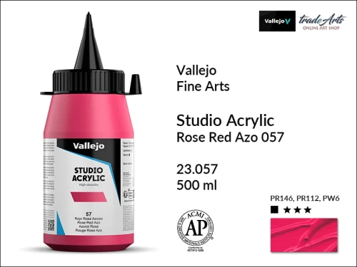 Acrylic Studio Vallejo farba akrylowa Rose Red Azo 057  500 ml, farby akrylowe Vallejo Acrylic Studio, farby akrylowe Vallejo Acrylic Studio 500 ml, farba akrylowa Rose Red Azo 057  500 ml, farby Vallejo, Acrylicos Vallejo,