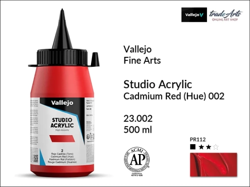 Acrylic Studio Vallejo farba akrylowa Cadmium Red 002  500 ml, farby akrylowe Vallejo Acrylic Studio, farby akrylowe Vallejo Acrylic Studio 500 ml, farba akrylowa Cadmium Red 002  500 ml, farby Vallejo, Acrylicos Vallejo,
