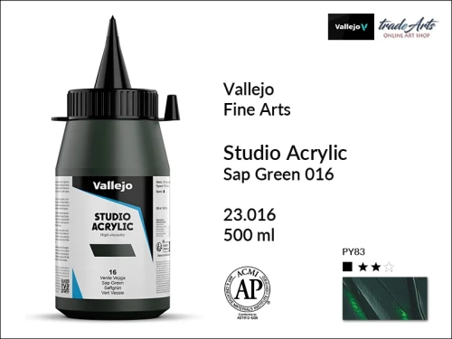 Acrylic Studio Vallejo farba akrylowa Sap Green 016  500 ml, farby akrylowe Vallejo Acrylic Studio, farby akrylowe Vallejo Acrylic Studio 500 ml, farba akrylowa Sap Green 016  500 ml, farby Vallejo, Acrylicos Vallejo,