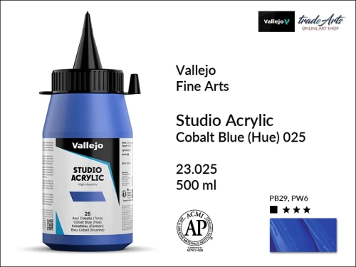 Acrylic Studio Vallejo farba akrylowa Cobalt Blue 025  500 ml, farby akrylowe Vallejo Acrylic Studio, farby akrylowe Vallejo Acrylic Studio 500 ml, farba akrylowa Cobalt Blue 025  500 ml, farby Vallejo, Acrylicos Vallejo,