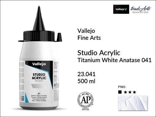 Acrylic Studio Vallejo farba akrylowa Titanium White Anatase 041  500 ml, farby akrylowe Vallejo Acrylic Studio, farby akrylowe Vallejo Acrylic Studio 500 ml, farba akrylowa Titanium White Anatase 041  500 ml, farby Vallejo, Acrylicos Vallejo,