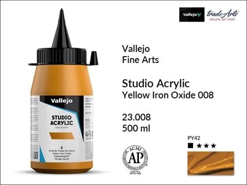 Acrylic Studio Vallejo farba akrylowa Yellow Iron Oxide 008  500 ml, farby akrylowe Vallejo Acrylic Studio, farby akrylowe Vallejo Acrylic Studio 500 ml, farba akrylowa Yellow Iron Oxide 008  500 ml, farby Vallejo, Acrylicos Vallejo,