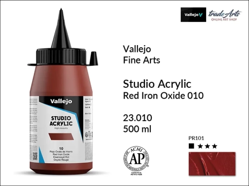 Acrylic Studio Vallejo farba akrylowa Red Iron Oxide 010  500 ml, farby akrylowe Vallejo Acrylic Studio, farby akrylowe Vallejo Acrylic Studio 500 ml, farba akrylowa Red Iron Oxide 010  500 ml, farby Vallejo, Acrylicos Vallejo,
