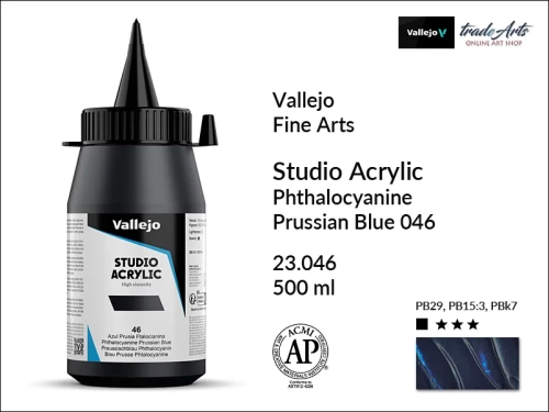 Acrylic Studio Vallejo farba akrylowa Prussian Blue Phthalo 046  500 ml, farby akrylowe Vallejo Acrylic Studio, farby akrylowe Vallejo Acrylic Studio 500 ml, farba akrylowa Prussian Blue Phthalo 046  500 ml, farby Vallejo, Acrylicos Vallejo,