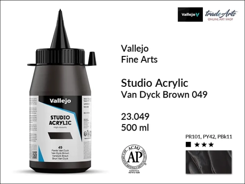 Acrylic Studio Vallejo farba akrylowa Van Dyck Brown 049 500 ml, farby akrylowe Vallejo Acrylic Studio, farby akrylowe Vallejo Acrylic Studio 500 ml, farba akrylowa Van Dyck Brown 049  500 ml, farby Vallejo, Acrylicos Vallejo,