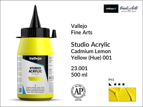 Acrylic Studio Vallejo farba akrylowa Cadmium Lemon Yellow 001   500 ml, farby akrylowe Vallejo Acrylic Studio, farby akrylowe Vallejo Acrylic Studio 500 ml, farba akrylowa Cadmium Lemon Yellow 001  500 ml, farby Vallejo, Acrylicos Vallejo,