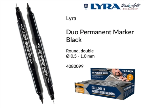 Lyra Duo Permanent Marker Black  ø  0.5-1 mm, Lyra marker permanentny dwustronny czarny ø 0.5-1 mm, Lyra  Duo Permanent Marker pisak permanentny czarny dwustronny, pisak permanentny czarny, pisaki permanentne dwustronne, marker permanentny display,