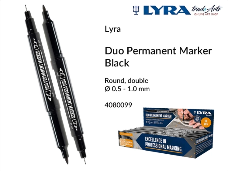 Lyra Duo Permanent Marker Black  ø  0.5-1 mm, Lyra marker permanentny dwustronny czarny ø 0.5-1 mm, Lyra  Duo Permanent Marker pisak permanentny czarny dwustronny, pisak permanentny czarny, pisaki permanentne dwustronne, marker permanentny display,