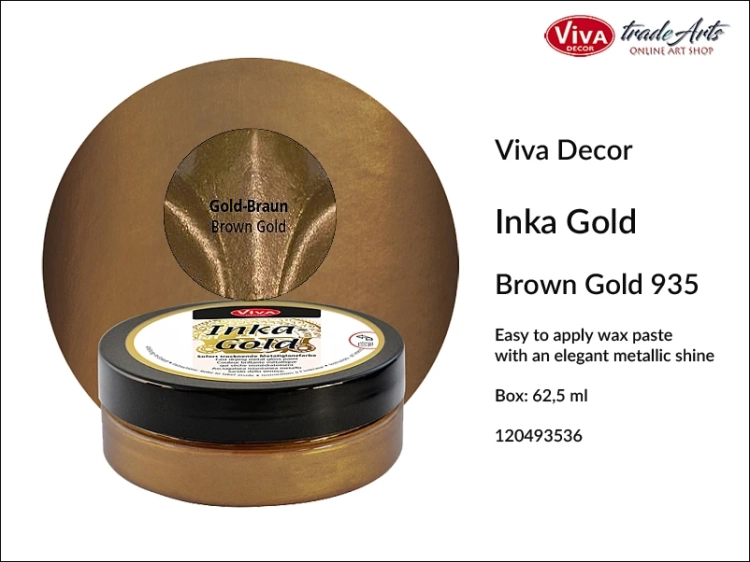 Farba metaliczna Inka-Gold Viva Decor, Inka-Gold Viva Decor farba metaliczna, Inka-Gold farba metaliczna Gold Brown 935, farba w kremie Inka-Gold, farba metaliczna, farba do złoceń, złocenia, tradearts,