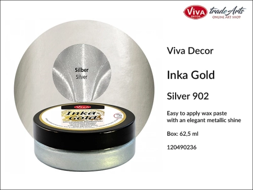 Farba metaliczna Inka-Gold Viva Decor, Inka-Gold Viva Decor farba metaliczna, Inka-Gold farba metaliczna Silver 902, farba w kremie Inka-Gold, farba metaliczna, farba do złoceń, złocenia, tradearts,