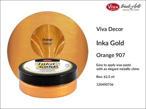 Farba metaliczna Inka-Gold Viva Decor, Inka-Gold Viva Decor farba metaliczna, Inka-Gold farba metaliczna Orange 907, farba w kremie Inka-Gold, farba metaliczna, farba do złoceń, złocenia, tradearts,