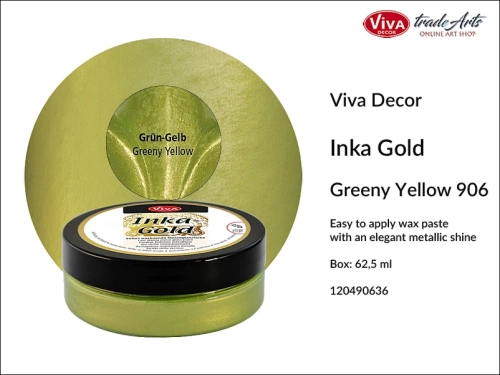 Farba metaliczna Inka-Gold Viva Decor, Inka-Gold Viva Decor farba metaliczna, Inka-Gold farba metaliczna Greeny Yellow 906, farba w kremie Inka-Gold, farba metaliczna, farba do złoceń, złocenia, tradearts,