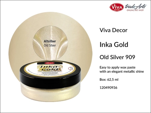 Farba metaliczna Inka-Gold Viva Decor, Inka-Gold Viva Decor farba metaliczna, Inka-Gold farba metaliczna Old Silver 909, farba w kremie Inka-Gold, farba metaliczna, farba do złoceń, złocenia, tradearts,