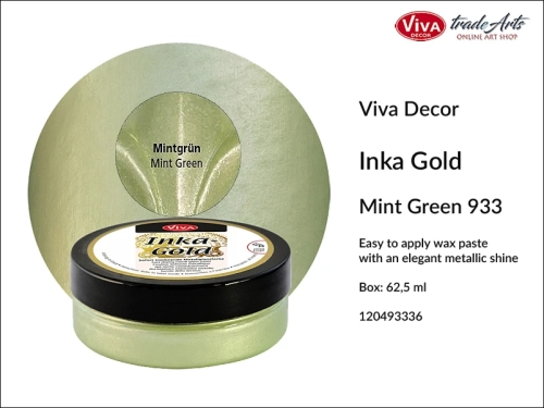 Farba metaliczna Inka-Gold Viva Decor, Inka-Gold Viva Decor farba metaliczna, Inka-Gold farba metaliczna Mint Green 933, farba w kremie Inka-Gold, farba metaliczna, farba do złoceń, złocenia, tradearts,
