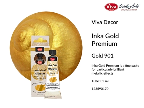 Viva Decor Inka Gold Premium Gold 901  32 ml, Inka Gold Premium farba metaliczna Gold 901 tuba 32 ml, pozłacanie, farba metaliczna, Viva Decor  Inka Gold farba pozłotnicza Gold 901, Inka Gold, tradearts,