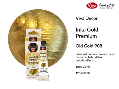 Viva Decor Inka Gold Premium Old Gold 908 32 ml, Inka Gold Premium farba metaliczna Old Gold 908 tuba 32 ml, pozłacanie, farba metaliczna, Viva Decor  Inka Gold farba pozłotnicza Old Gold 908, Inka Gold, tradearts,