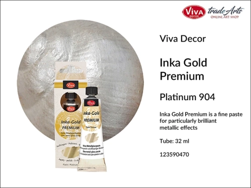 Viva Decor Inka Gold Premium Platinum 904 32 ml, Inka Gold Premium farba metaliczna Platinum 904 tuba 32 ml, pozłacanie, farba metaliczna, Viva Decor  Inka Gold farba pozłotnicza Platinum 904, Inka Gold,  pasta pozłotnicza, tradearts,